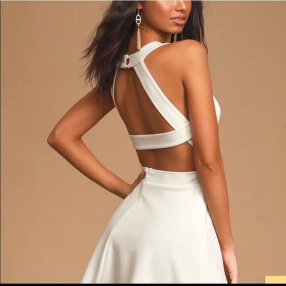 Lulus Keep Coming Back White Backless Skater Dress Small‎ - Picture 4 of 8